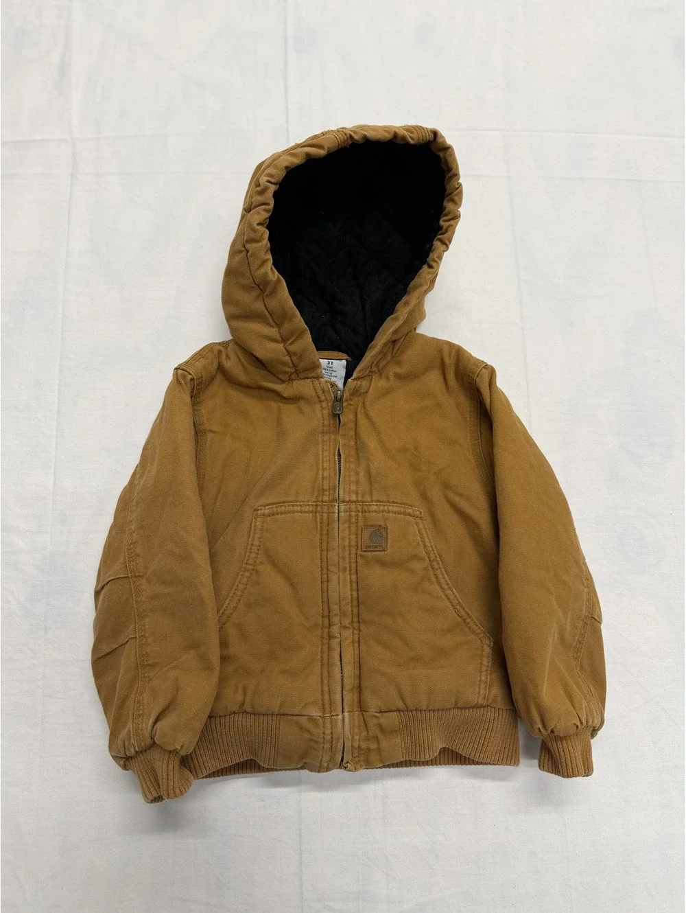 Carhartt Toddler Hooded Work Jacket 3T Brown Quilted Lined